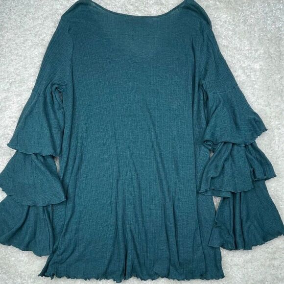 Free People Beach Seashore Mini Dress Ruffle Sleeve Teal Jewel - Picture 3 of 10